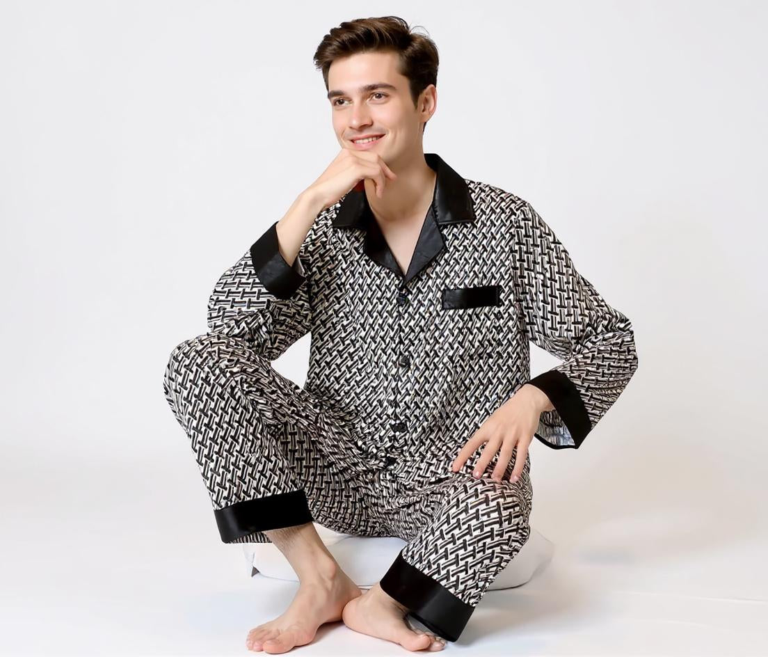Long Sleeve Silk Pajama Set - Pattern