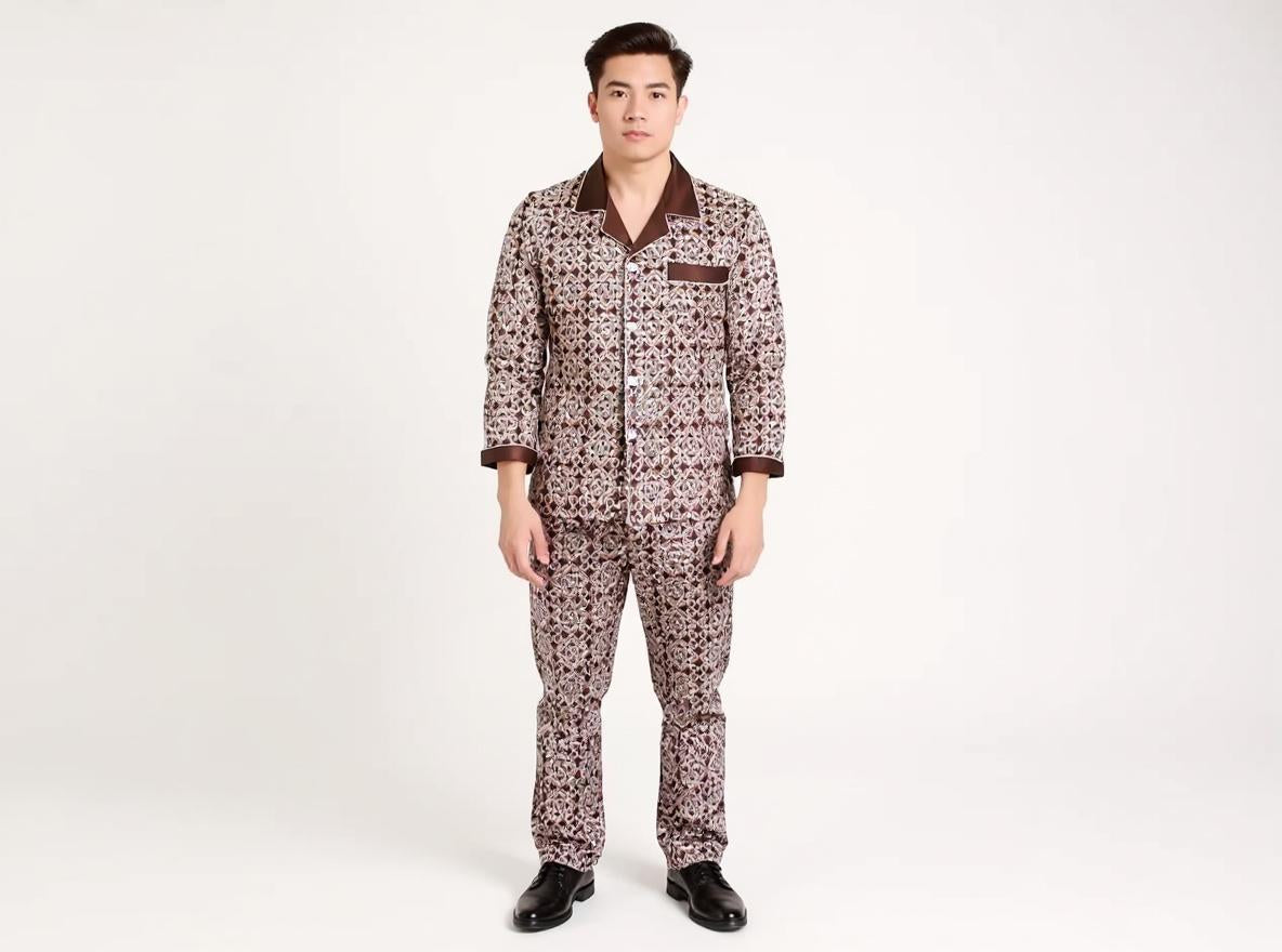 Long Sleeve Silk Pajama Set - Pattern
