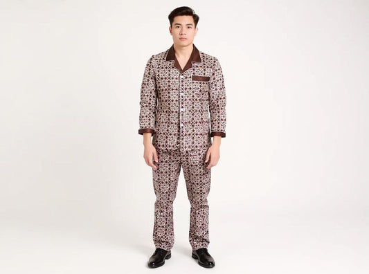 Long Sleeve Silk Pajama Set - Pattern