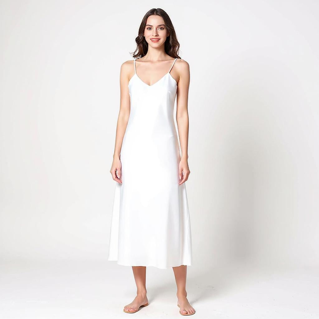 Silk Spaghetti Strap V-neck Midi Nightgown