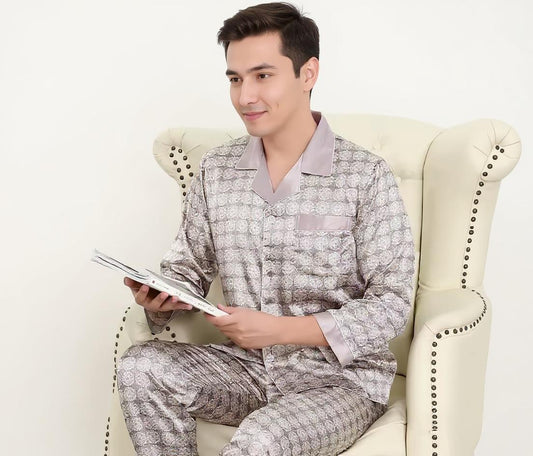 Long Sleeve Silk Pajama Set - Pattern