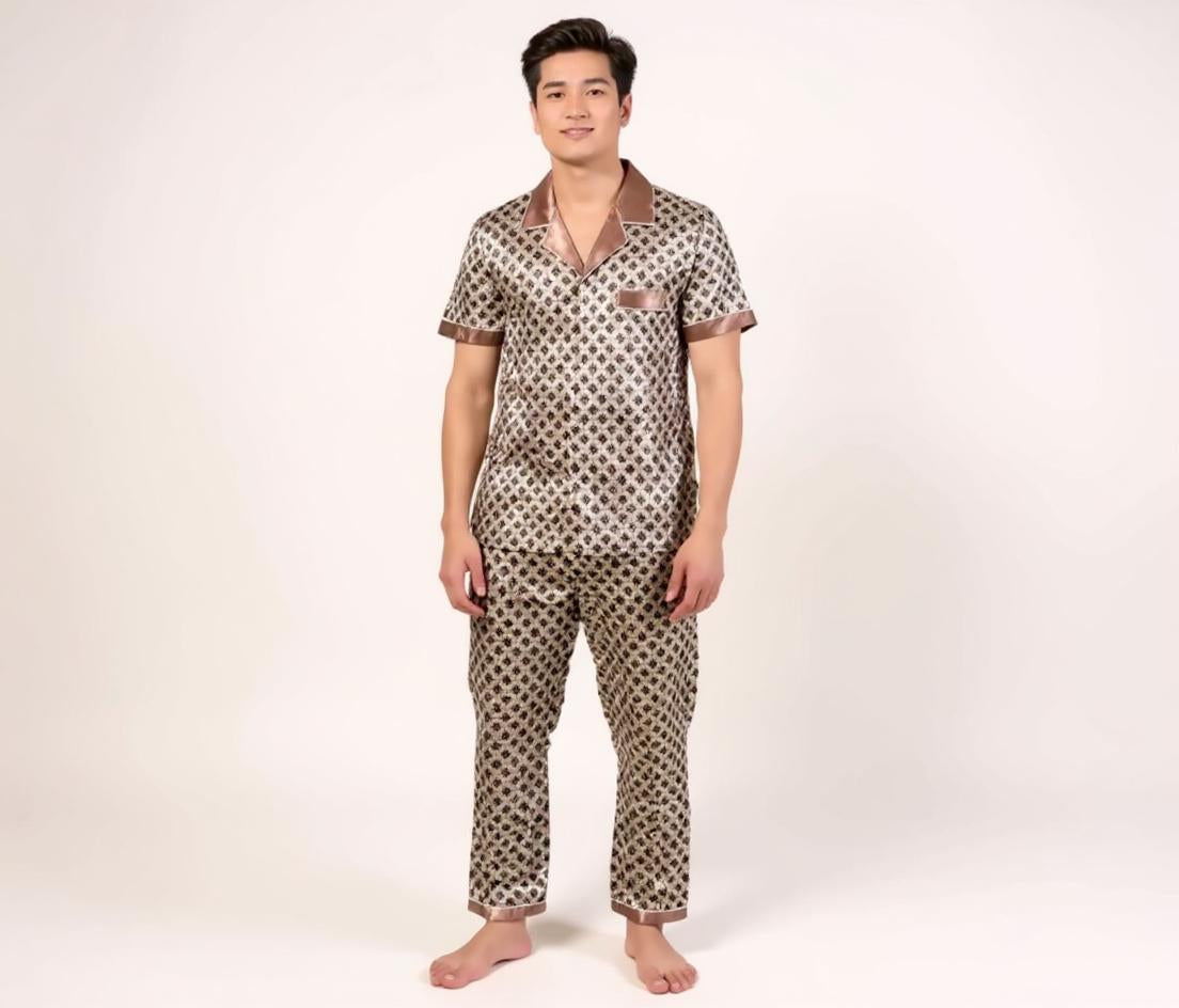 Long Sleeve Silk Pajama Set - Pattern