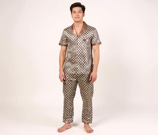 Long Sleeve Silk Pajama Set - Pattern