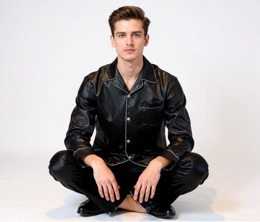 Solid Colour Long Sleeve Silk Pajama Set