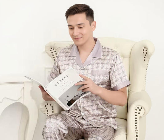Short Sleeve Silk Pajama Set - Pattern