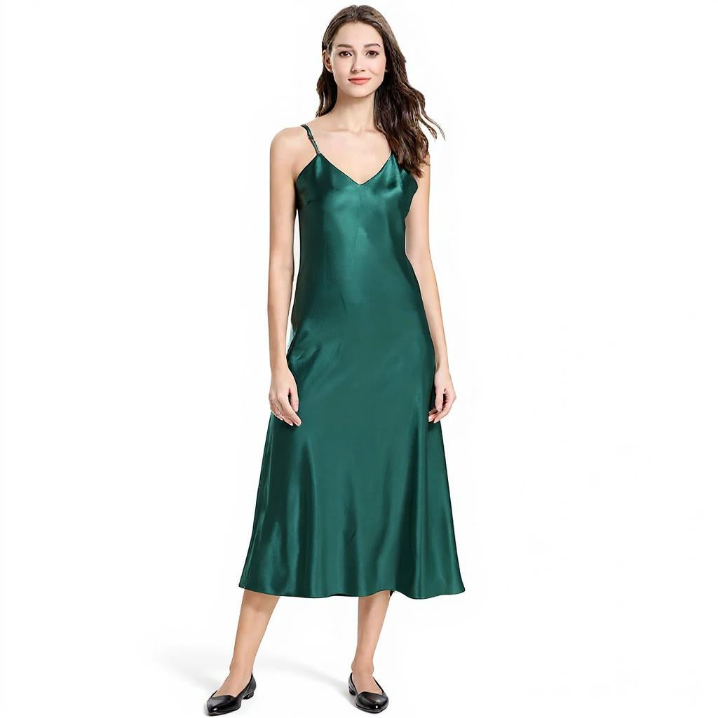 Silk Spaghetti Strap V-neck Midi Nightgown